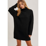 BLUIVY - TURTLENECK RIBBED SWEATER DRESS | BLACK