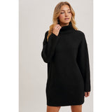 BLUIVY - TURTLENECK RIBBED SWEATER DRESS | BLACK