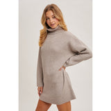 BLUIVY - TURTLENECK RIBBED SWEATER DRESS | MUSHROOM