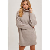 BLUIVY - TURTLENECK RIBBED SWEATER DRESS | MUSHROOM