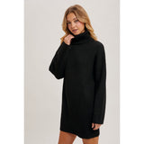BLUIVY - TURTLENECK RIBBED SWEATER DRESS | BLACK