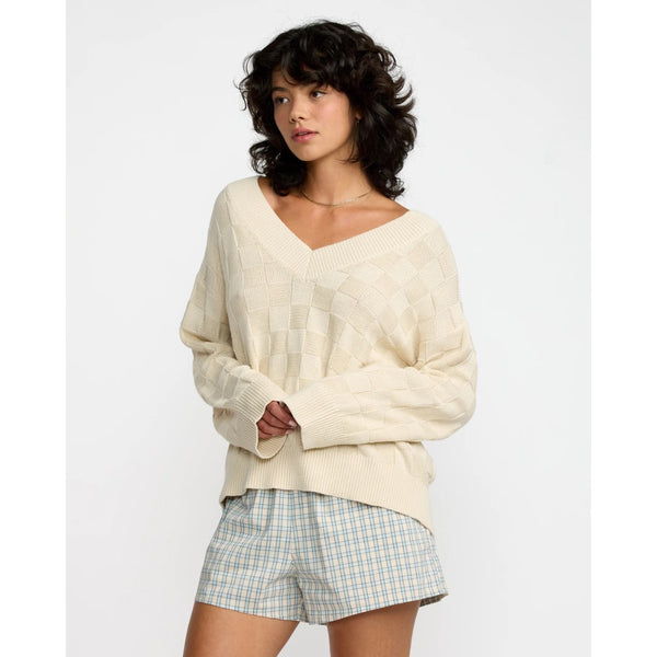 RVCA - HARMONY V NECK SWEATER | SAND - The Cabana.ca