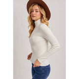 BLUIVY - MOCK NECK RIBBED KNIT TOP | IVORY