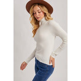 BLUIVY - MOCK NECK RIBBED KNIT TOP | IVORY