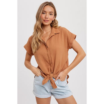 BLUIVY - ESSENTIAL BUTTON UP COTTON SHIRT | CAMEL