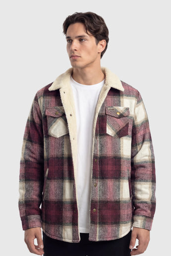 TEAMLTD - PLAID SHERPA JACKET | Burgundy