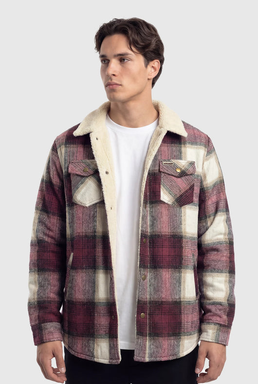 TEAMLTD - PLAID SHERPA JACKET | Burgundy