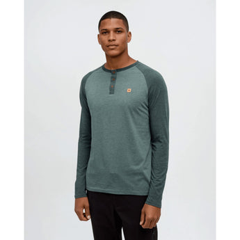 TENTREE - BAKER HENLEY LONGSLEEVE TEE | Dark Forest Green Heather/Pine Green Heather