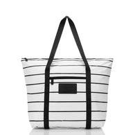 ALOHA COLLECTION - Pinstripe Zipper Tote | White on Black