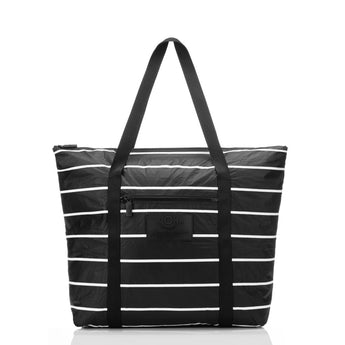 ALOHA COLLECTION - Pinstripe Zipper Tote | Black on White
