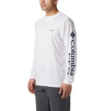 COLUMBIA - PFG TERMINAL TACKLE LONG SLEEVE SHIRT | WHITE/NIGHT SHADE LOGO - The Cabana