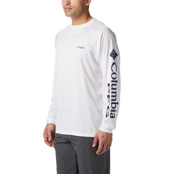 COLUMBIA - PFG TERMINAL TACKLE LONG SLEEVE SHIRT | WHITE/NIGHT SHADE LOGO - The Cabana