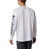 COLUMBIA - PFG TERMINAL TACKLE LONG SLEEVE SHIRT | WHITE/NIGHT SHADE LOGO - The Cabana