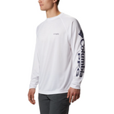 COLUMBIA - PFG TERMINAL TACKLE LONG SLEEVE SHIRT | WHITE/NIGHT SHADE LOGO - The Cabana