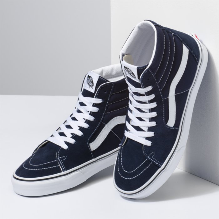 Navy blue and white high top vans sale